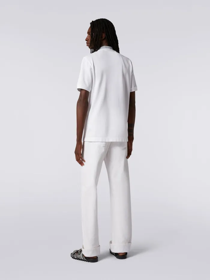 Men Cotton Polo Shirt With Slub Collar And Logo Lettering White Missoni Polos and Tshirts