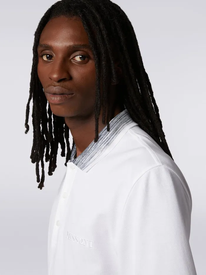 Men Cotton Polo Shirt With Slub Collar And Logo Lettering White Missoni Polos and Tshirts