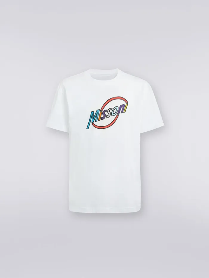 Men CrewNeck Oversized Cotton TShirt With Multicoloured Logo Lettering White Missoni Polos and Tshirts Men CrewNeck Oversized Cotton TShirt With Multicoloured Logo Lettering White Missoni Polos and Tshirts