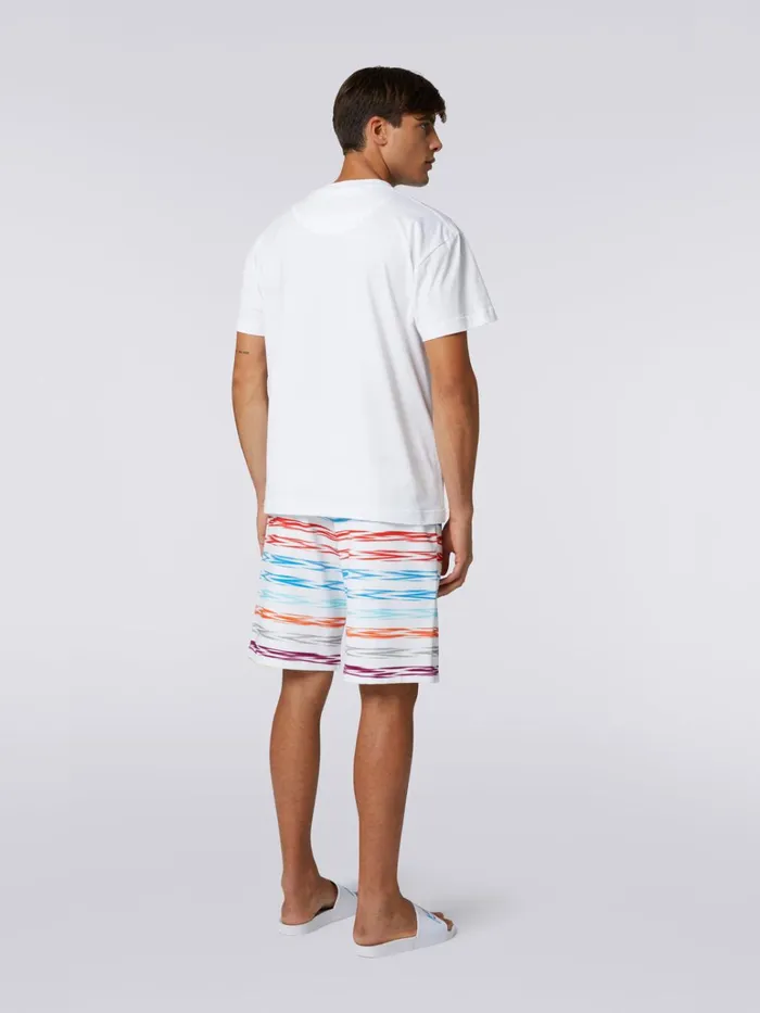 Men CrewNeck Oversized Cotton TShirt With Multicoloured Logo Lettering White Missoni Polos and Tshirts