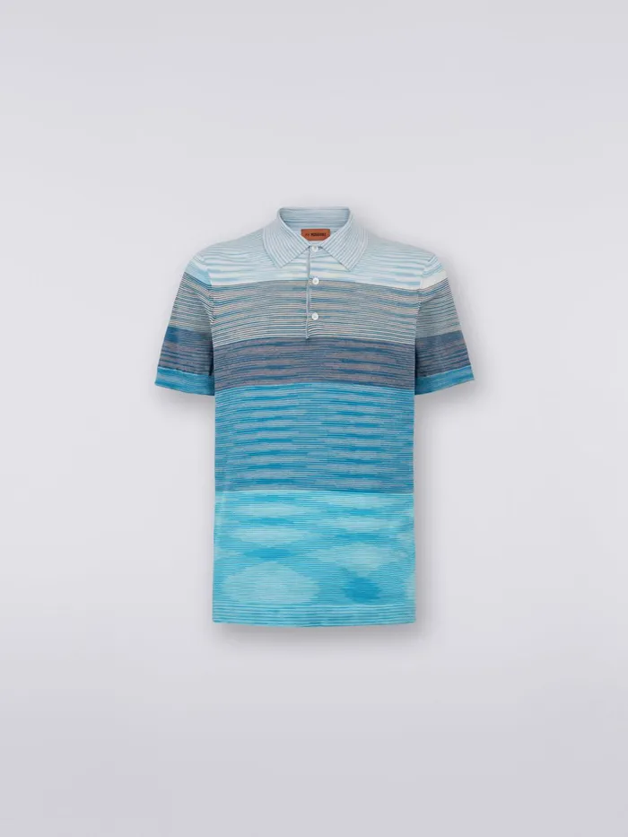 Men Dgrad Striped Cotton ShortSleeved Polo Shirt White and Light Blue Missoni Polos and Tshirts Men Dgrad Striped Cotton ShortSleeved Polo Shirt White and Light Blue Missoni Polos and Tshirts