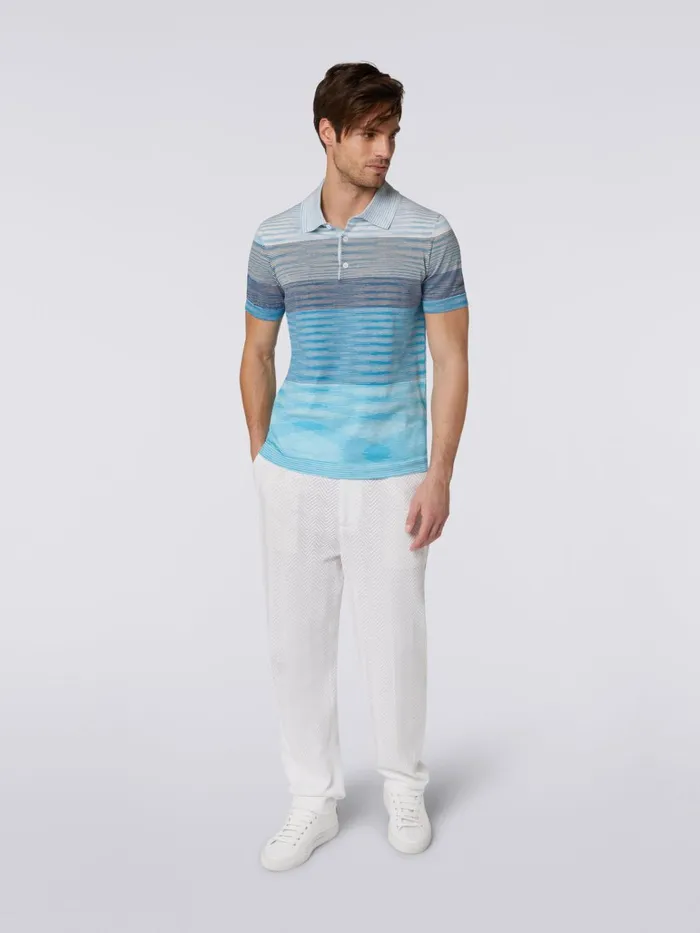 Men Dgrad Striped Cotton ShortSleeved Polo Shirt White and Light Blue Missoni Polos and Tshirts