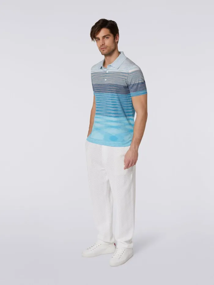 Men Dgrad Striped Cotton ShortSleeved Polo Shirt White and Light Blue Missoni Polos and Tshirts