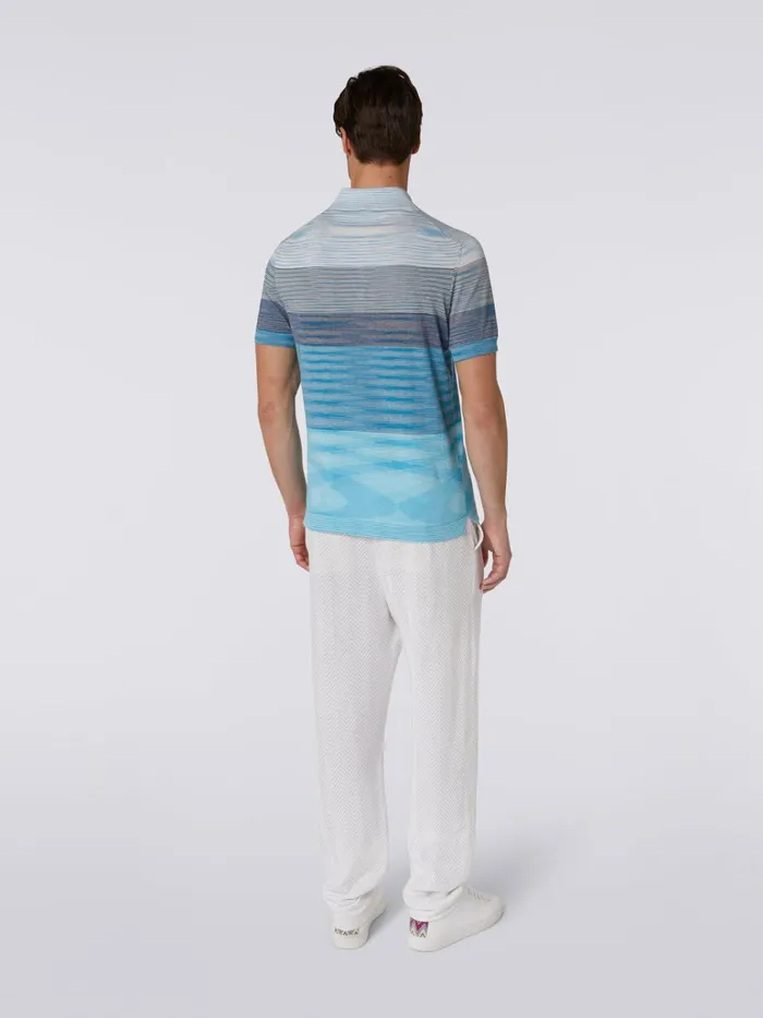 Men Dgrad Striped Cotton ShortSleeved Polo Shirt White and Light Blue Missoni Polos and Tshirts