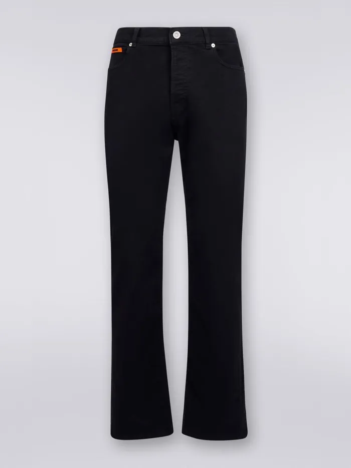 Men Denim FivePocket Trousers With Chevron Inserts Black Missoni Trousers