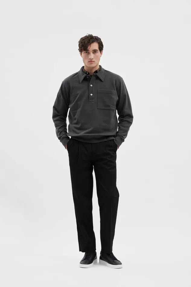 Men Fraser Relaxed Tab Series LS Polo Battleship Grey Norse Projects Sweatshirts