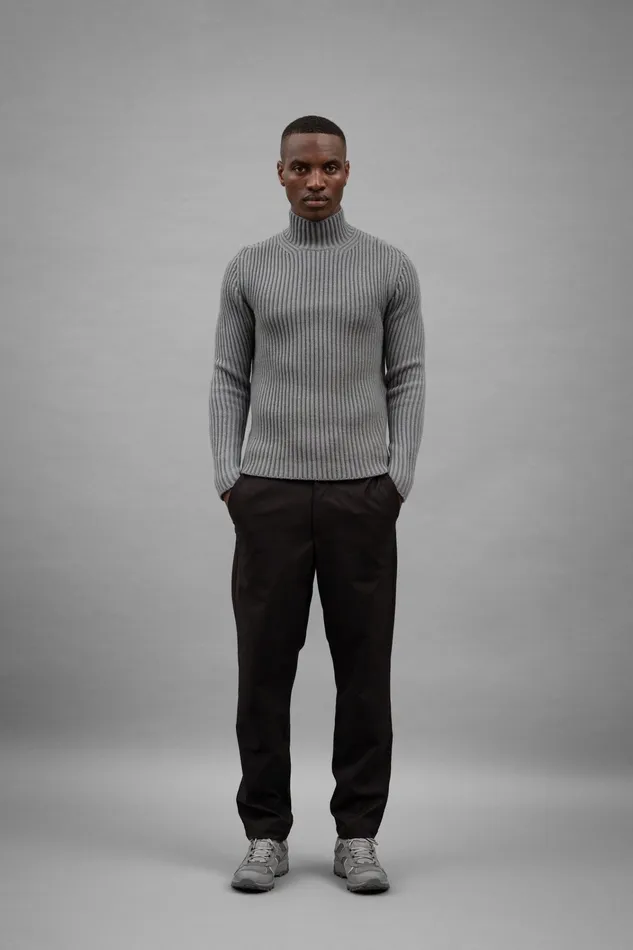 Men Hybrid Rib Mock Neck Stretch Wool Warm Grey Norse Projects Knitwear