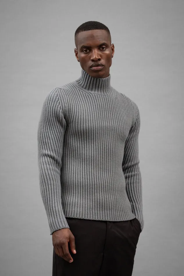 Men Hybrid Rib Mock Neck Stretch Wool Warm Grey Norse Projects Knitwear