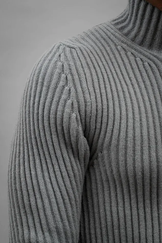 Men Hybrid Rib Mock Neck Stretch Wool Warm Grey Norse Projects Knitwear