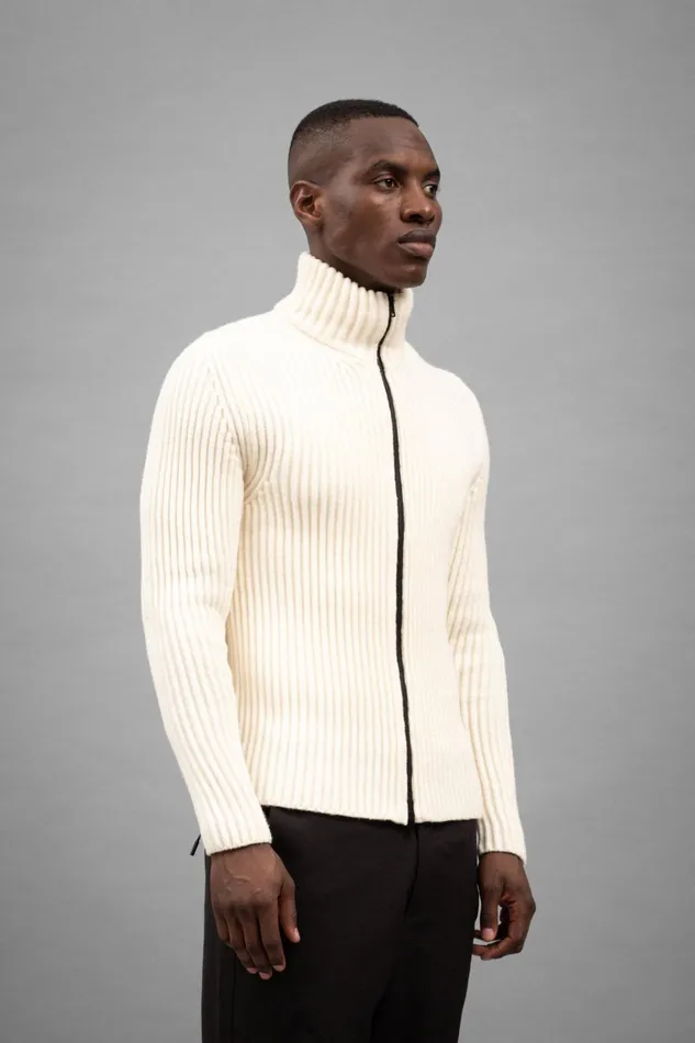 Men Hybrid Rib Zip Jacket Stretch Wool Ecru Norse Projects Knitwear