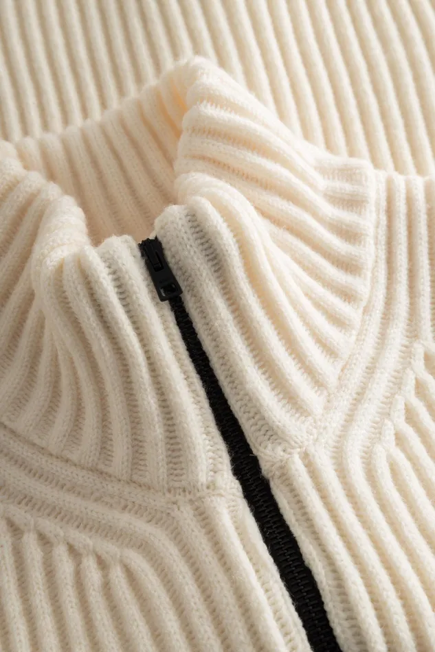 Men Hybrid Rib Zip Jacket Stretch Wool Ecru Norse Projects Knitwear