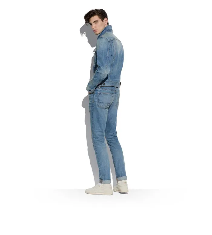 Men Jeans Tom Ford Aged Light Wash Slim Fit Denim Washed Blue Men Jeans Tom Ford Aged Light Wash Slim Fit Denim Washed Blue