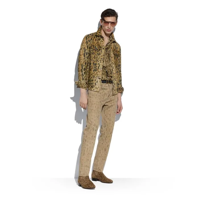 Men Jeans Tom Ford Distressed Leopard Tapered Fit Jeans Aged Leopard Tan Men Jeans Tom Ford Distressed Leopard Tapered Fit Jeans Aged Leopard Tan