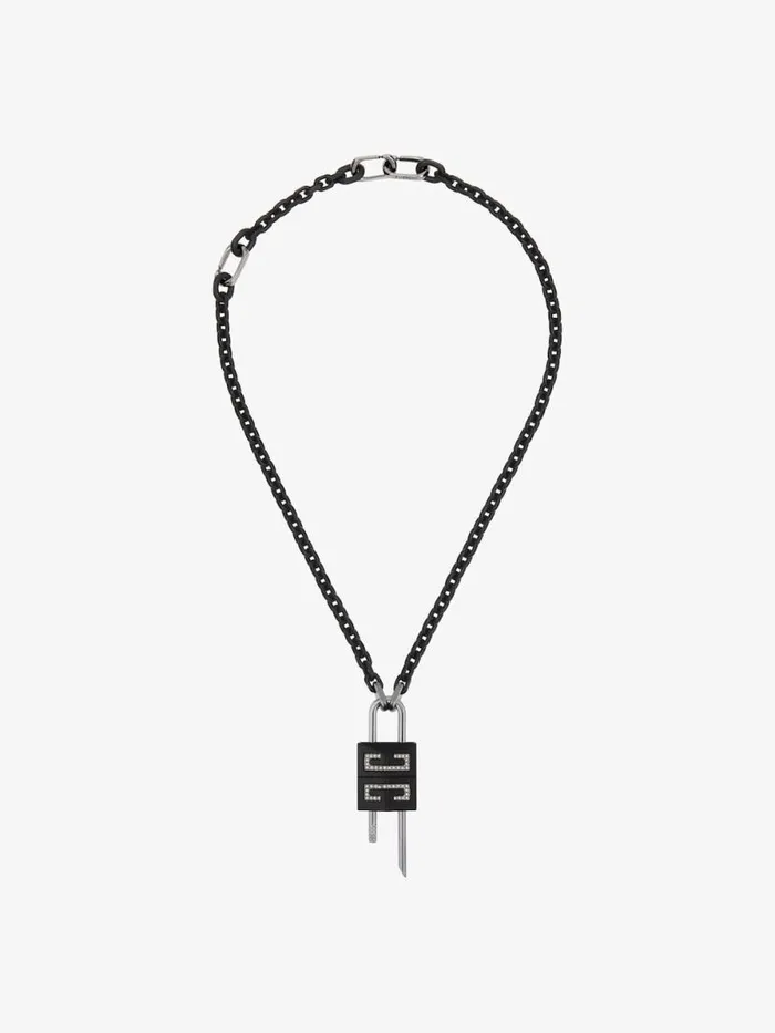 Men Jewelry Givenchy Small Lock Necklace In Metal With Crystals Blacksilvery