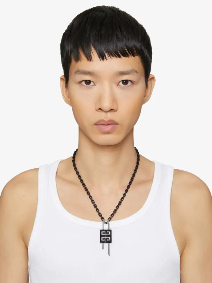Men Jewelry Givenchy Small Lock Necklace In Metal With Crystals Blacksilvery Men Jewelry Givenchy Small Lock Necklace In Metal With Crystals Blacksilvery
