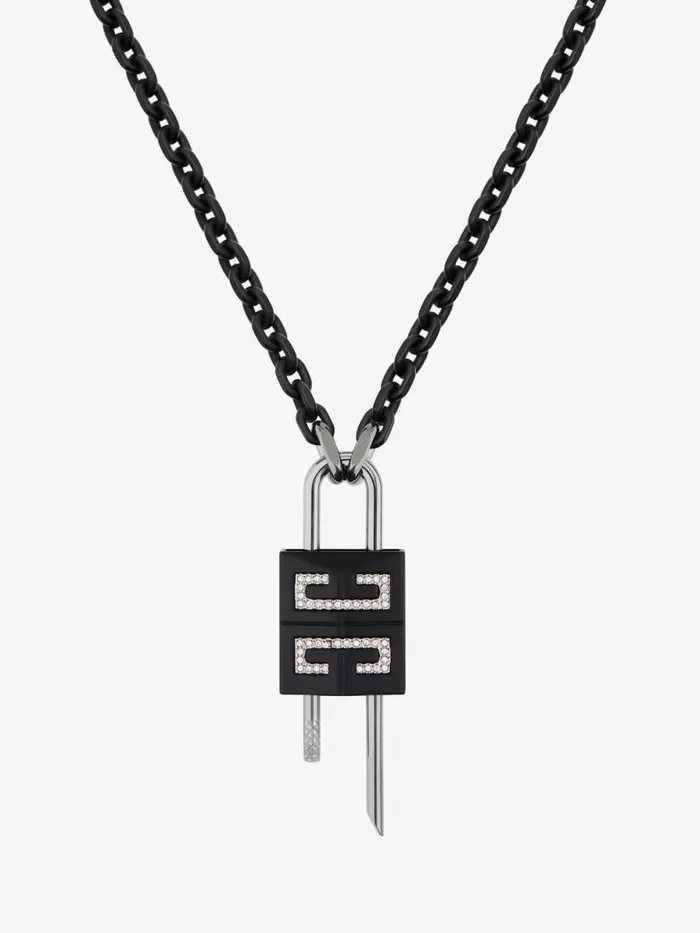 Men Jewelry Givenchy Small Lock Necklace In Metal With Crystals Blacksilvery Men Jewelry Givenchy Small Lock Necklace In Metal With Crystals Blacksilvery