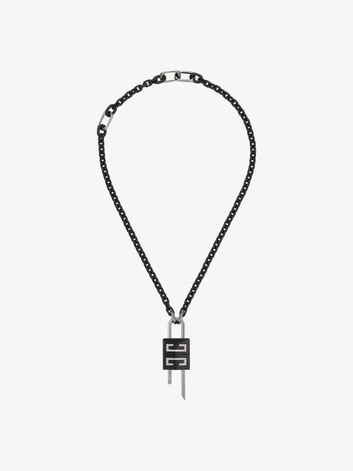 Men Jewelry Givenchy Small Lock Necklace In Metal With Crystals Blacksilvery Men Jewelry Givenchy Small Lock Necklace In Metal With Crystals Blacksilvery
