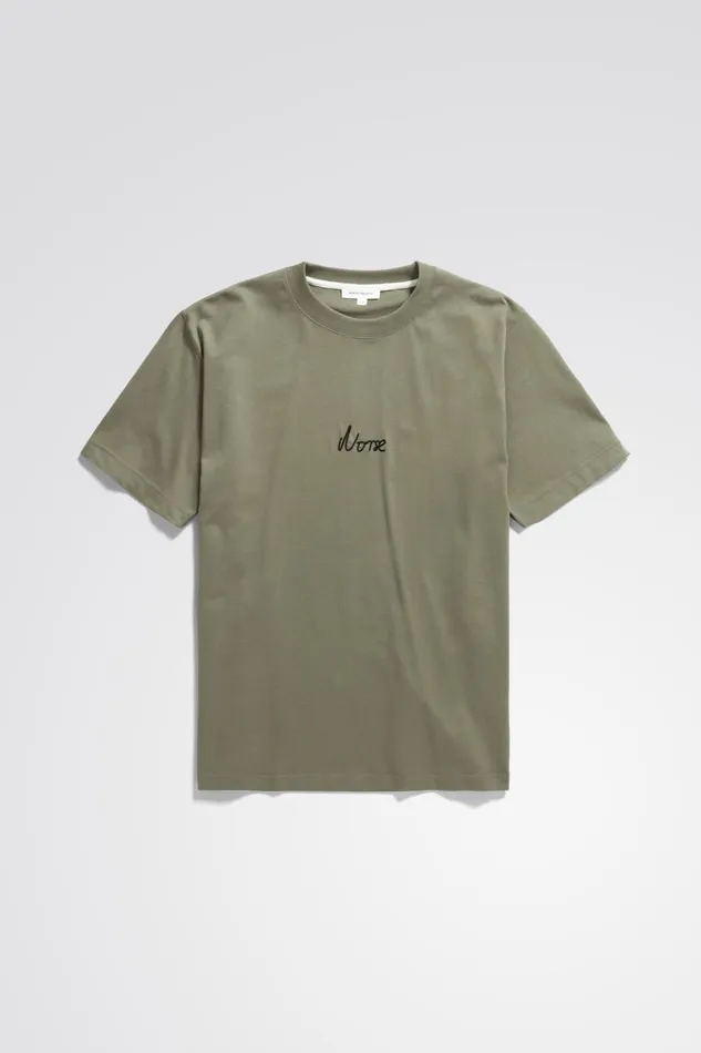 Men Johannes Organic Chain Stitch Logo Tshirt Sediment Green Norse Projects TShirts