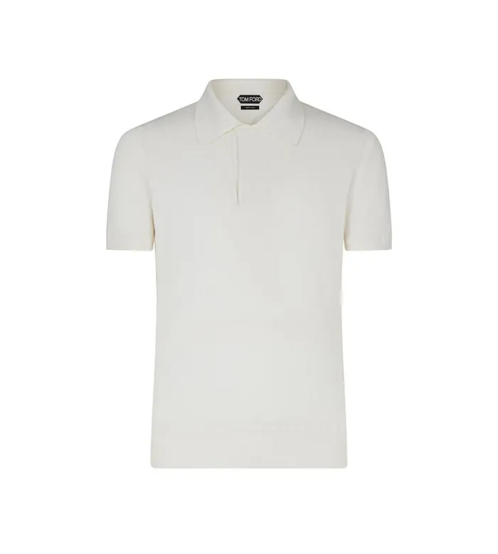 Men Knitwear Tom Ford Micro Textured Piquet Polo Chalk