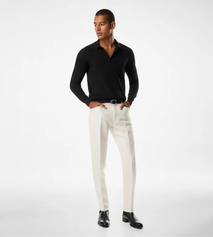 Men Knitwear Tom Ford Silk Cotton Honeycomb Polo Black Men Knitwear Tom Ford Silk Cotton Honeycomb Polo Black