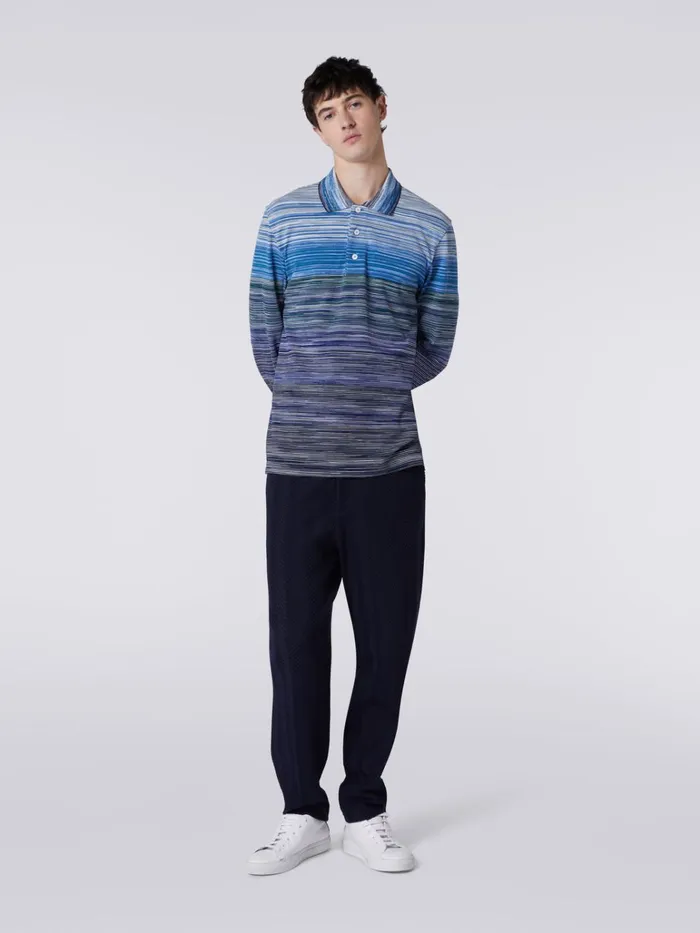 Men LongSleeved Polo Shirt In Slub Cotton Piqu Multicoloured Missoni Polos and Tshirts