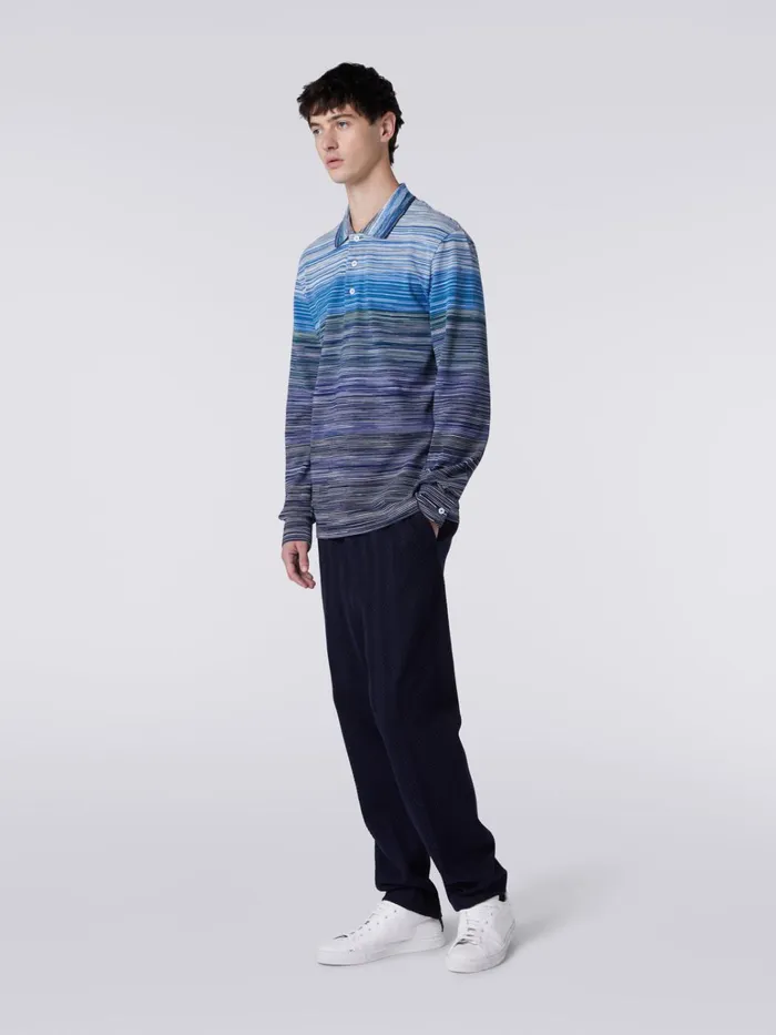 Men LongSleeved Polo Shirt In Slub Cotton Piqu Multicoloured Missoni Polos and Tshirts