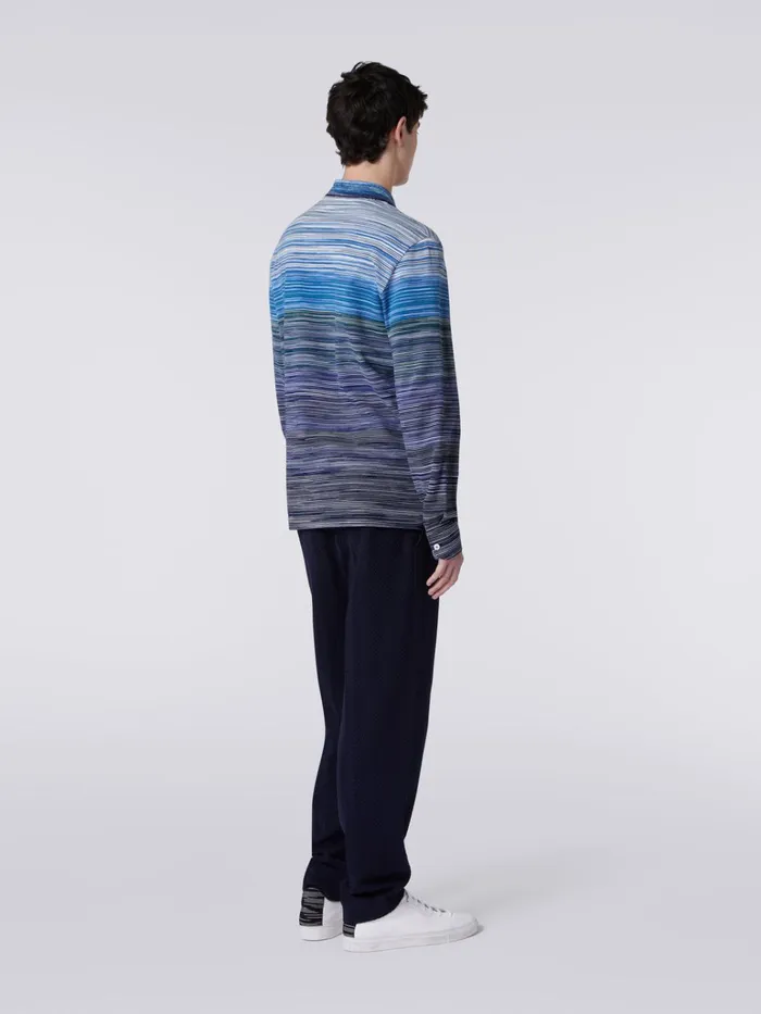 Men LongSleeved Polo Shirt In Slub Cotton Piqu Multicoloured Missoni Polos and Tshirts