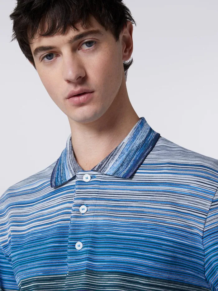 Men LongSleeved Polo Shirt In Slub Cotton Piqu Multicoloured Missoni Polos and Tshirts