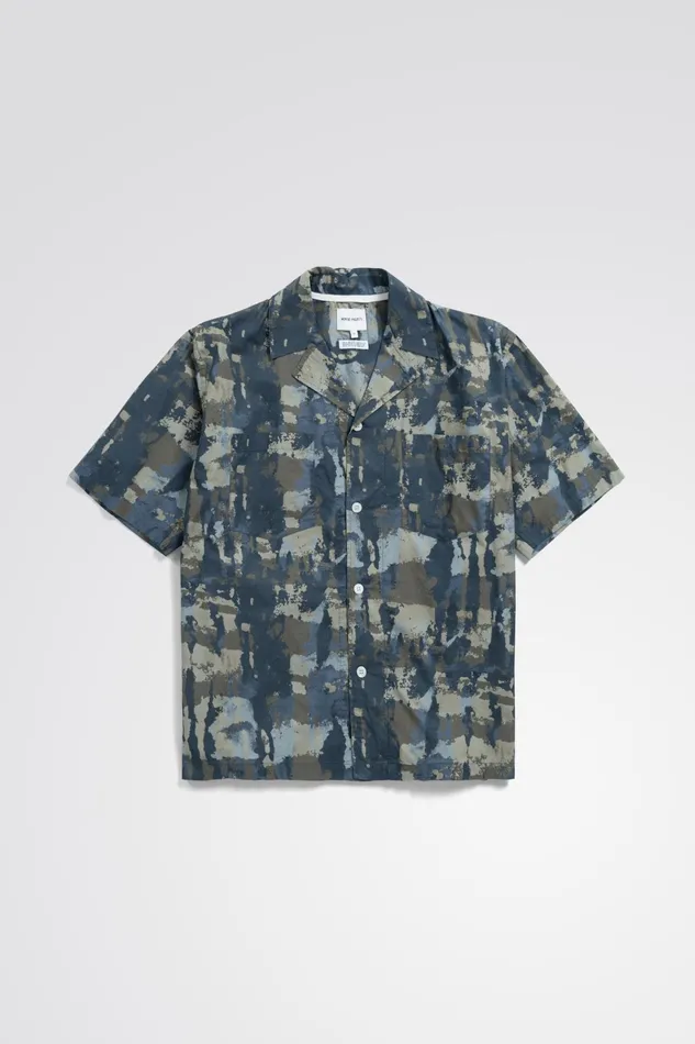 Men Mads Relaxed Print Shirt SS Steel Blue Norse Projects Shirting