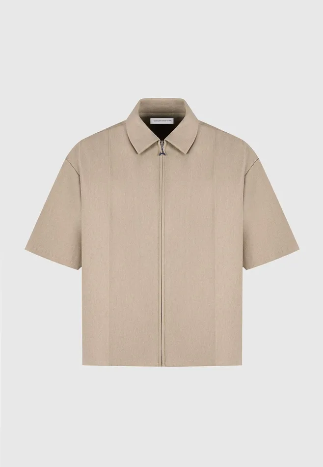 Men Manire De Voir Boxy Shirt With Crease Beige