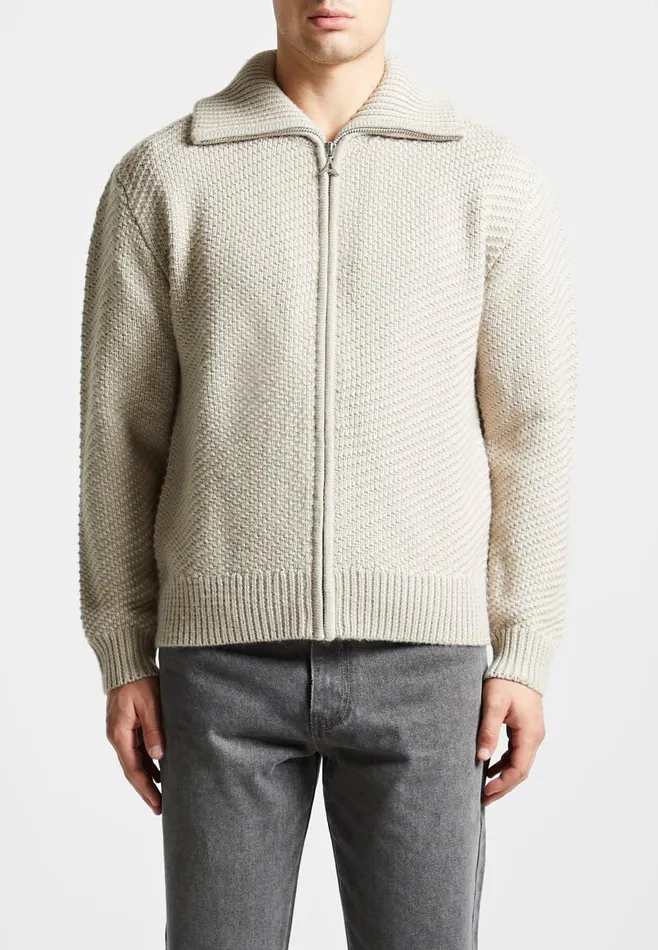 Men Manire De Voir Diagonal Knit Cardigan Stone