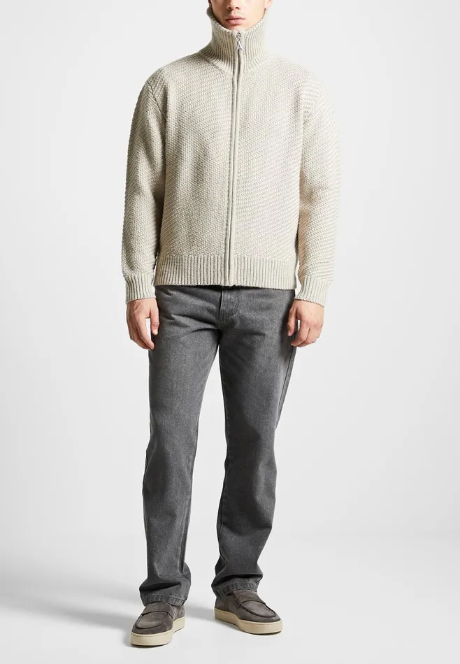 Men Manire De Voir Diagonal Knit Cardigan Stone