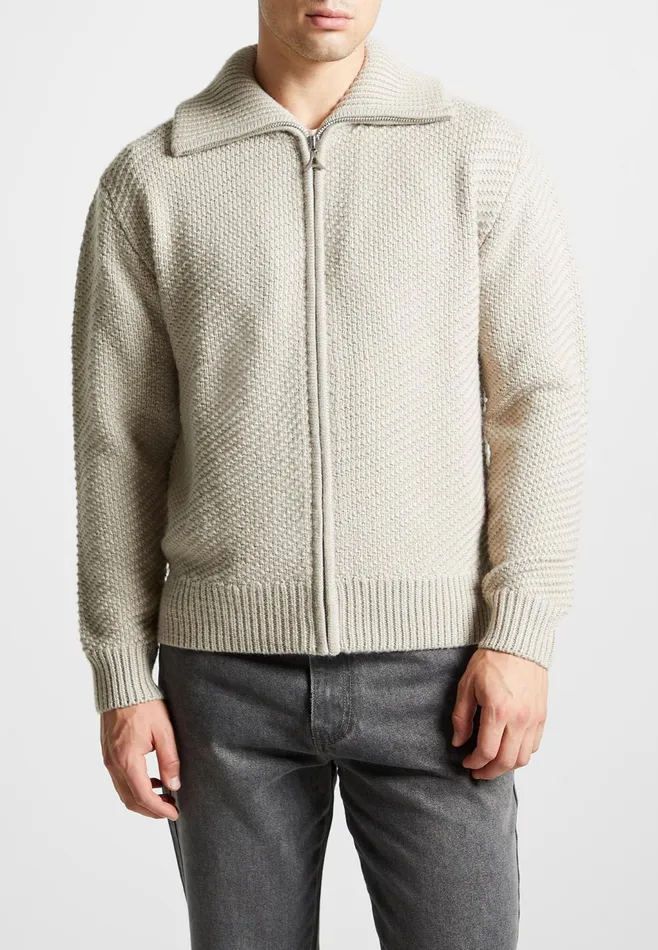 Men Manire De Voir Diagonal Knit Cardigan Stone