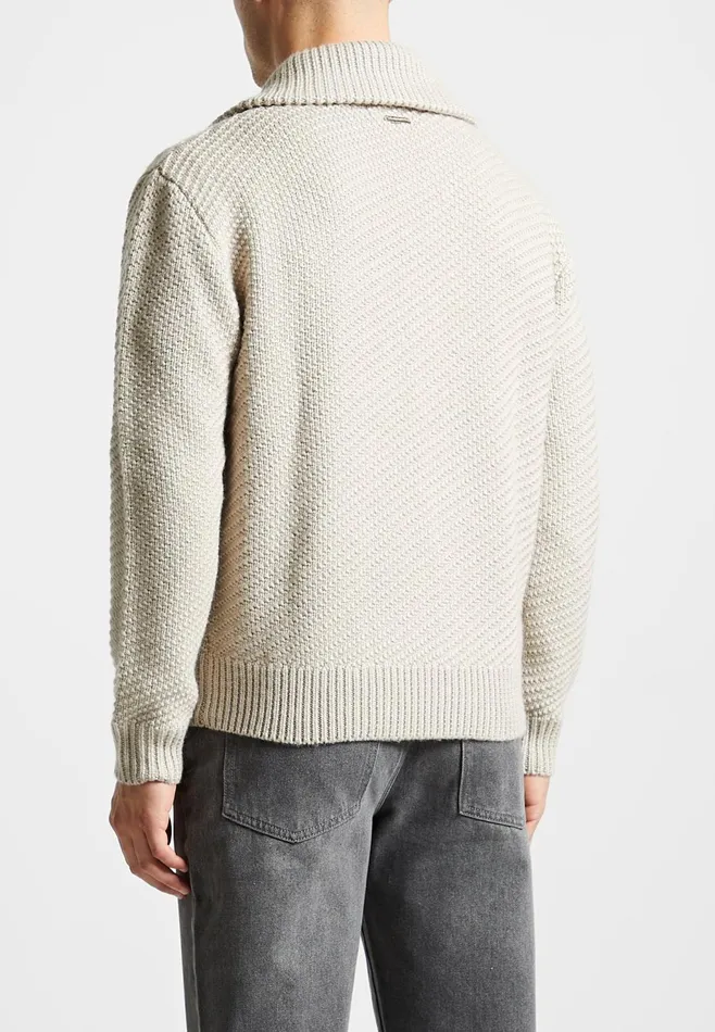 Men Manire De Voir Diagonal Knit Cardigan Stone