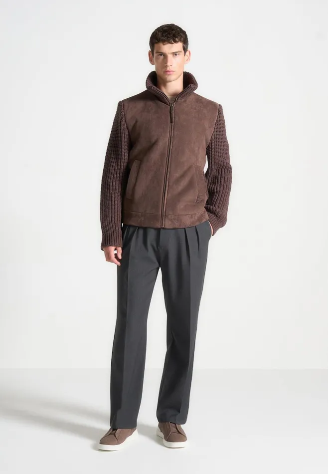 Men Manire De Voir Suede and Knit Jacket Brown