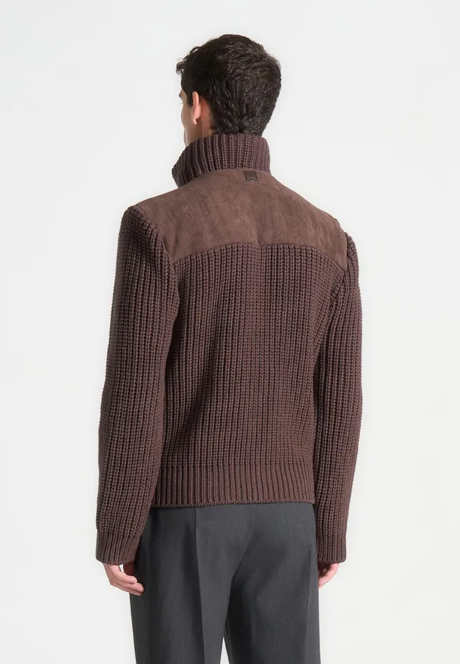 Men Manire De Voir Suede and Knit Jacket Brown
