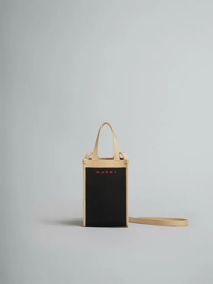 Men Marni Crossbody Bags Black And Beige Jacquard Mini Shoulder Bag