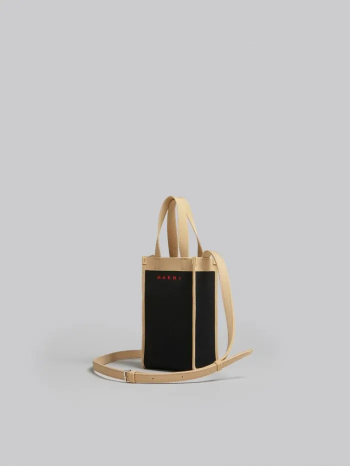 Men Marni Crossbody Bags Black And Beige Jacquard Mini Shoulder Bag