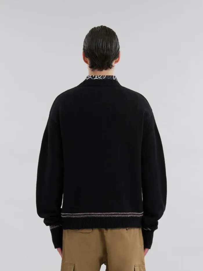 Men Marni Knitwear Black Wool Jumper With Maxi Marni Intarsia