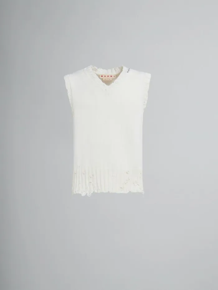 Men Marni Knitwear White Cotton VNeck Vest