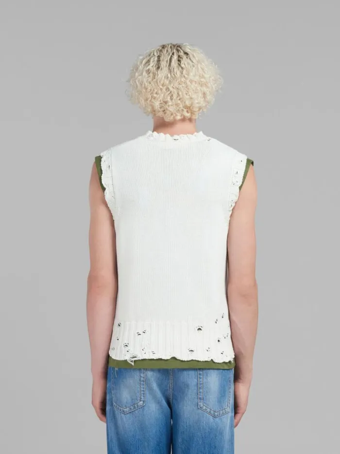 Men Marni Knitwear White Cotton VNeck Vest