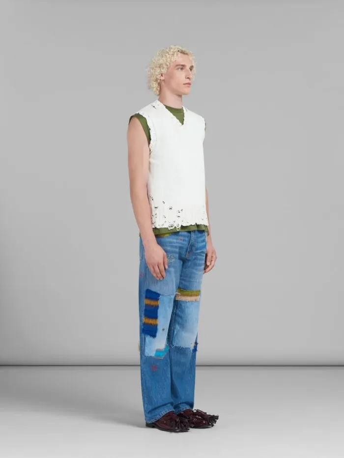 Men Marni Knitwear White Cotton VNeck Vest