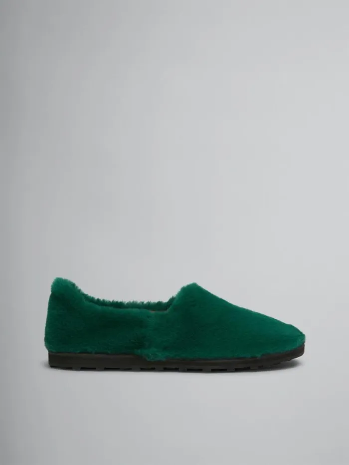 Men Marni Lace Up and Loafers Green SlipOn Loafer In Faux Fur