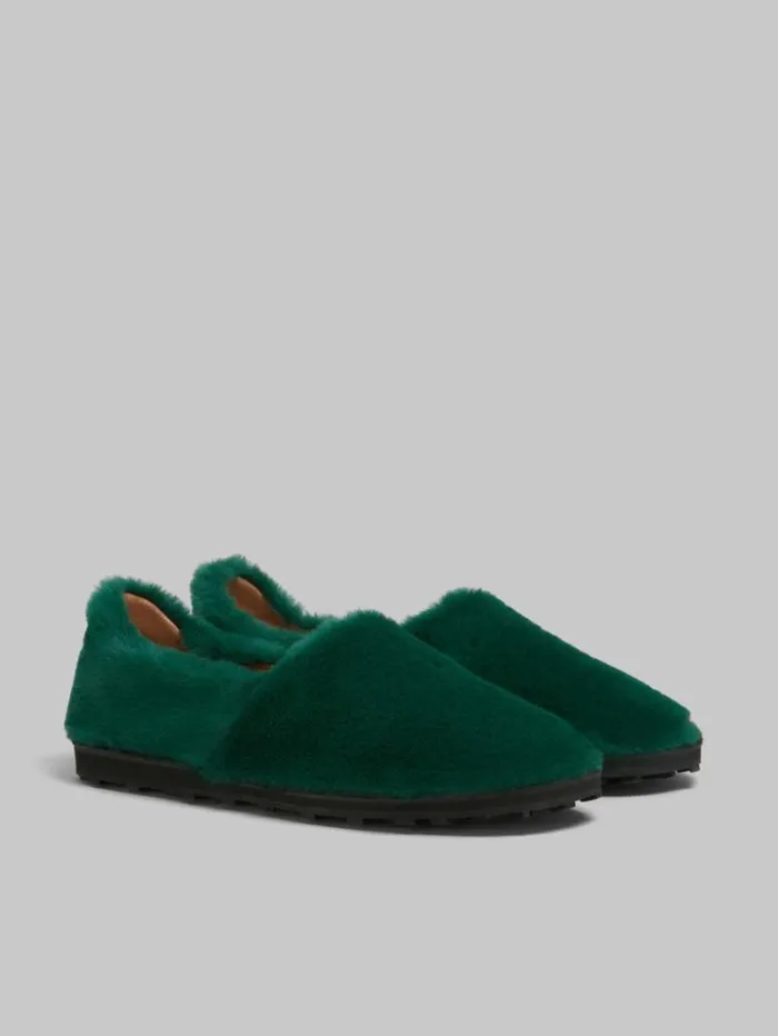 Men Marni Lace Up and Loafers Green SlipOn Loafer In Faux Fur