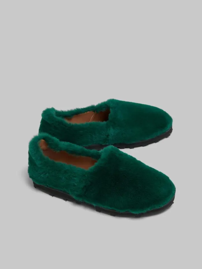 Men Marni Lace Up and Loafers Green SlipOn Loafer In Faux Fur