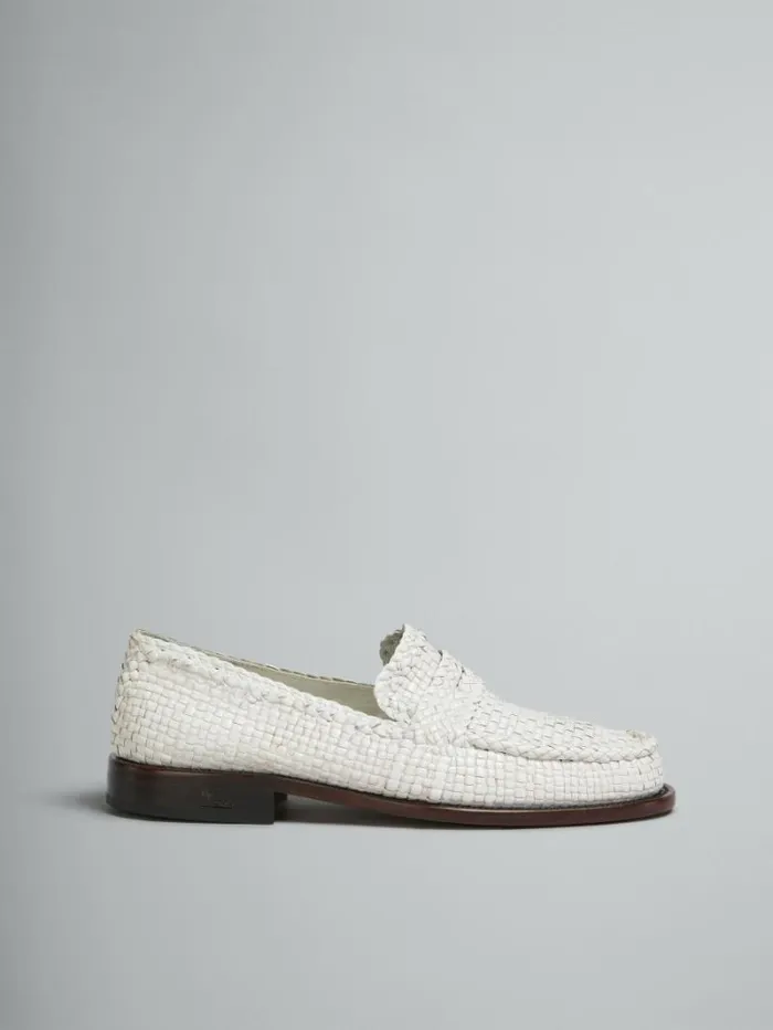 Men Marni Lace Up and Loafers White Woven Leather Bambi Loafer