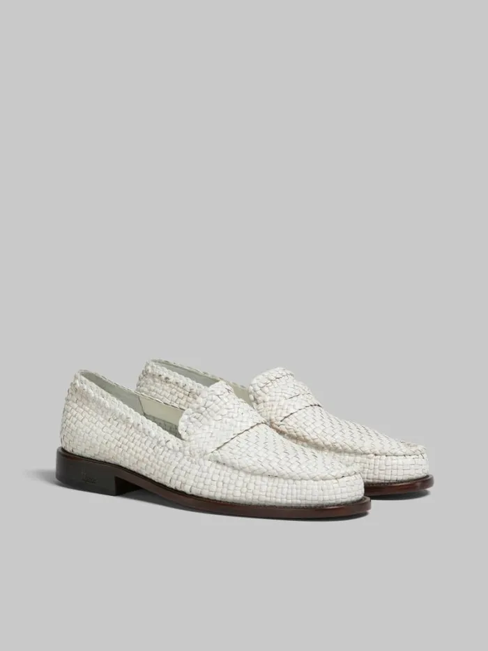 Men Marni Lace Up and Loafers White Woven Leather Bambi Loafer