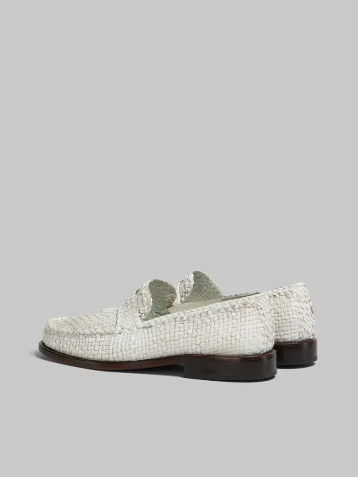 Men Marni Lace Up and Loafers White Woven Leather Bambi Loafer