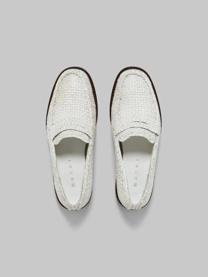 Men Marni Lace Up and Loafers White Woven Leather Bambi Loafer