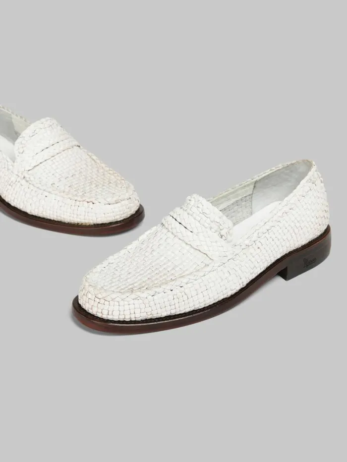 Men Marni Lace Up and Loafers White Woven Leather Bambi Loafer
